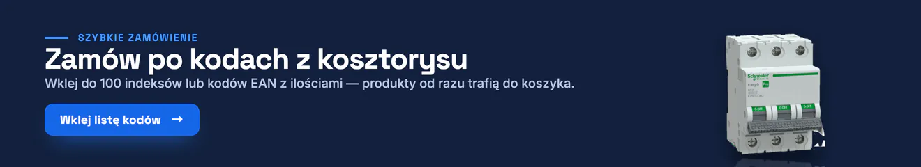 Zamów po kodach z kosztorysu: wklej do 100 indeksów lub kodów EAN z ilościami — produkty od razu trafią do koszyka.