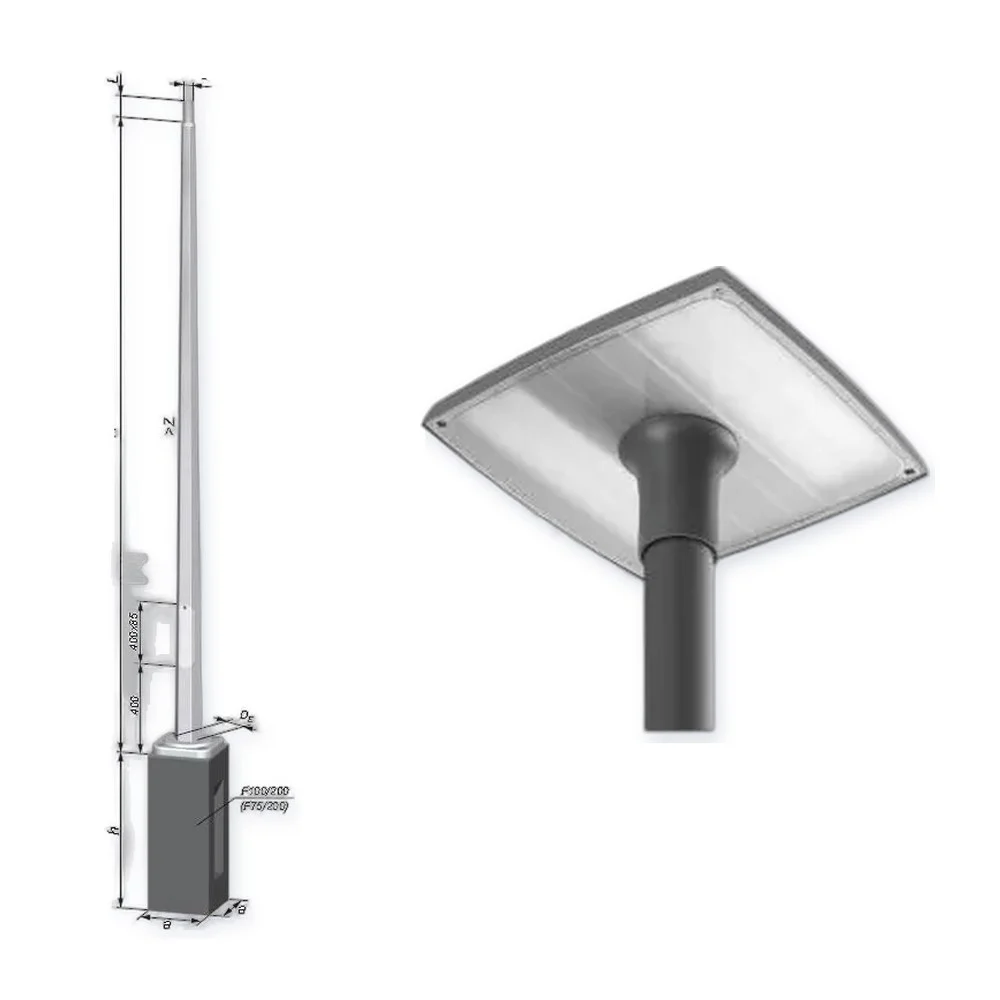 Zestaw oświetlenia parkowego 4 m: słup NT S-40/6-3, fundament F75/200, oprawa Mitra Basic 60 W, element bez zawiasów